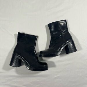 90s True Vintage VTG Rampage Black Patchwork Faux Leather Heeled Boots